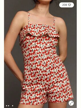 Corey Lynn Calter Red Cherry Print Romper